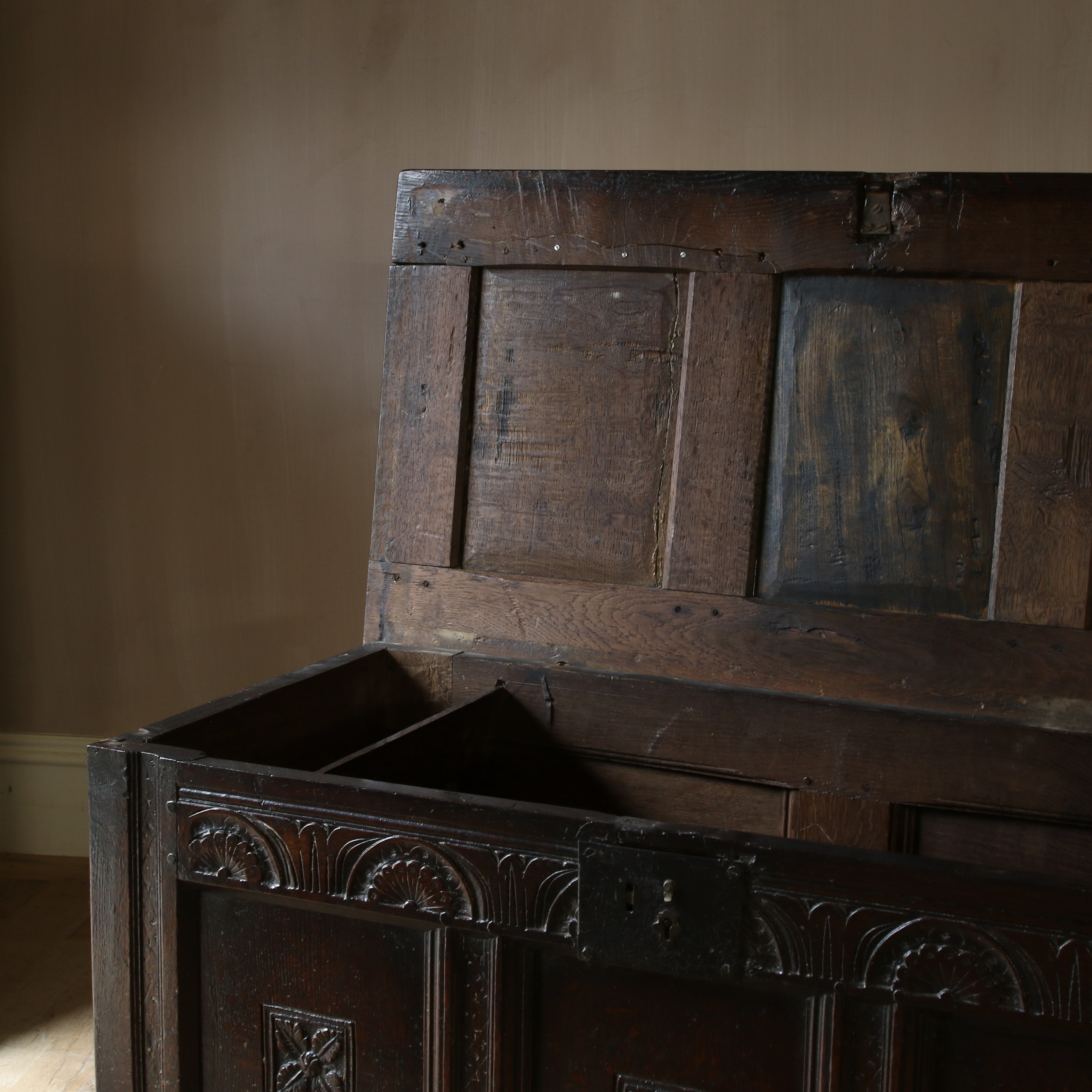 A Jacobean Oak Panelled Coffer